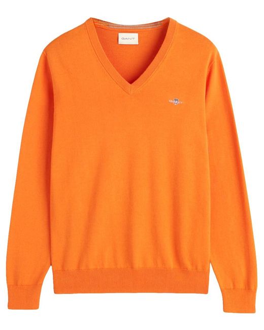 Gant Classic Cotton V-Neck Pullover in Orange für Herren