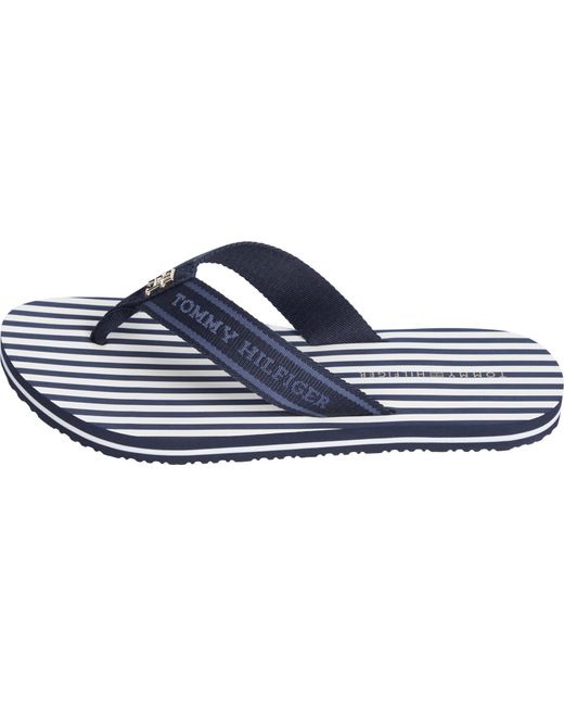 Tommy Hilfiger Blue Flip Flops Stripes Beach Sandal mit Logo