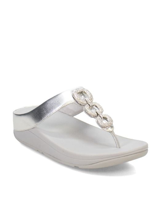 Fitflop Gray Fino Crystal-Chain Metallic-Leather Toe-Post Sandals () Sandals