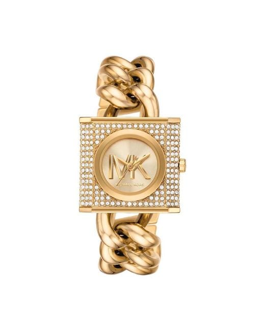Reloj Lock mini en tono dorado con incrustaciones y cadena Michael Kors de color Metallic