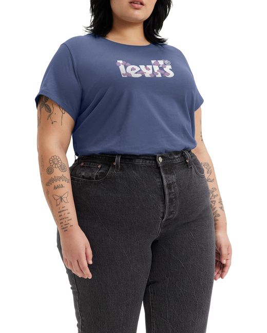 Plus Size Perfect T-Shirt Flower Poster Logo Crown Blue 1XL Levi's