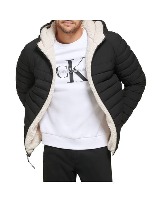 Calvin Klein Hooded Down Jacket Quilted Coat Sherpa Lined in Brown for Men  | Lyst UK