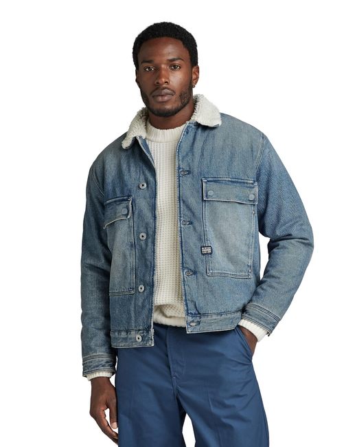 G-Star RAW Utility Flap Pocket Sherpa Denim Jacket in het Blue voor heren