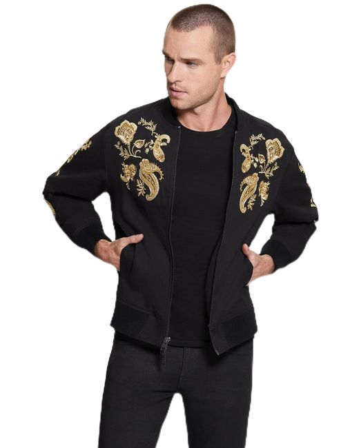 Guess Black Maxim Embroidered Bomber Jacket for men