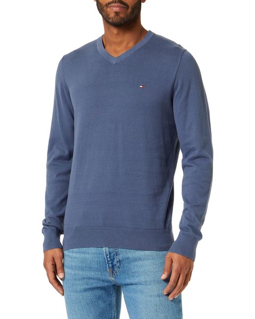 Tommy Hilfiger Blue De Cotton V Neck Pullovers for men
