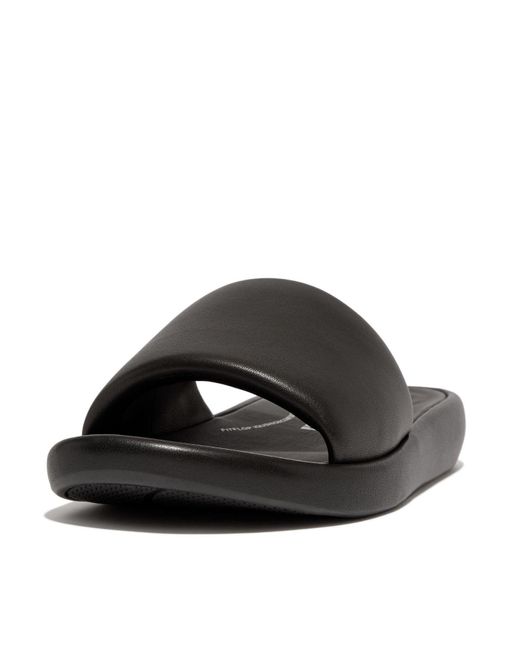 Fitflop Black Iqushion D-luxe Padded Leather Slides Sandals