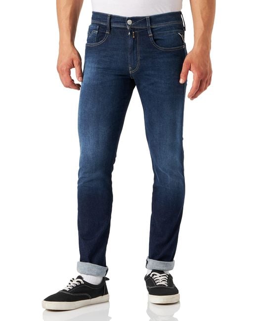 Jeans Hyperflex Slim Fit Anbass da Uomo Realizzati in Materiale Riciclato con Elasticità di Replay in Blue