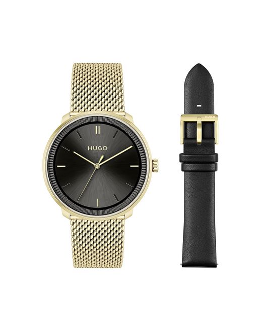 HUGO Black #fluid Yellow Gold Ionic Plated Watch With Interchangeable Bands