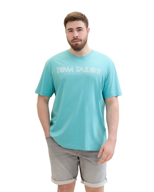 Tom Tailor Plussize Basic T-Shirt mit Logo-Print in Blue für Herren