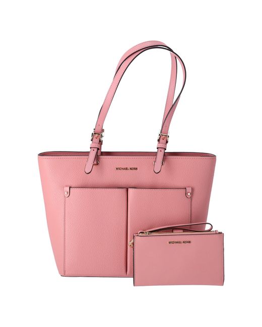 Michael Kors Jet Set Travel Medium Double Pocket Tote Primrose Pink Bundled Double Zip Wristlet