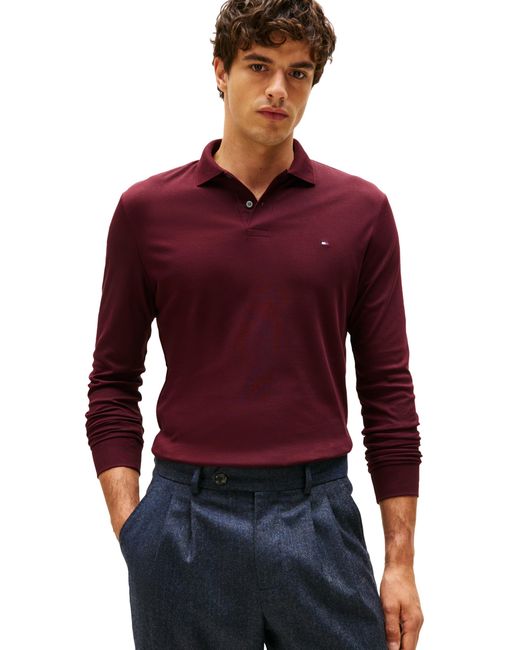 Tommy Hilfiger Langarm Casual Poloshirts in Regular Fit mit Liquid Cotton in Red für Herren