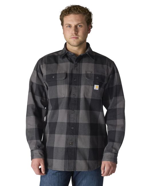 Carhartt Gray Loose Fit Heavyweight Flannel Long-sleeve Plaid Shirt for men