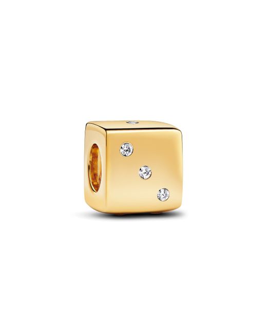 Pandora Metallic Moments Dice 14k Gold-plated Charm With Clear Cubic Zirconia