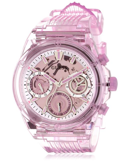 Guess Us Pink Transparent Multifunction Watch