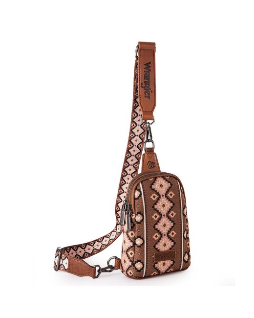 Wrangler Brown Aztec Sling Bag Southwest Crossbody Bags Trendy Chest Bag