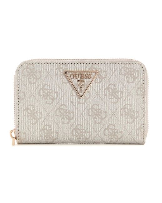 Guess Metallic Laurel Slg Medium Zip Around Wallet Bone Logo