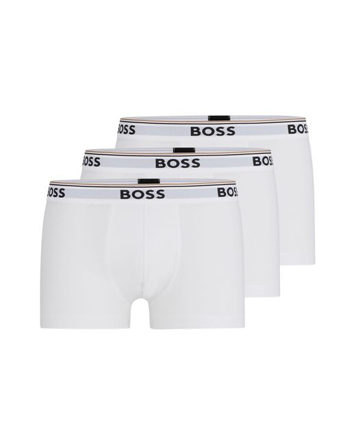 Paquete de tres calzoncillos de algodón elástico con logo en la cinturilla Boss de hombre de color White