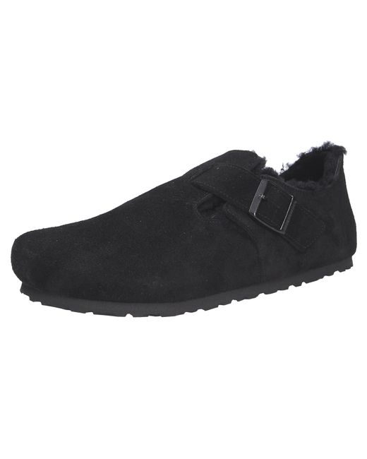 Birkenstock Blue London Shearling Black Suede Leather