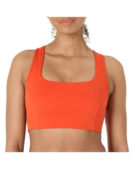 Amazon Essentials Red Active Formflex Buttery Soft Light Support Square Neck Racerback Sports Bra