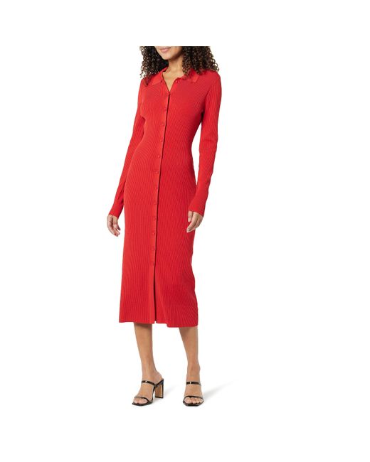 The Drop Red Jaxon Rib Button-down Sweater Dress