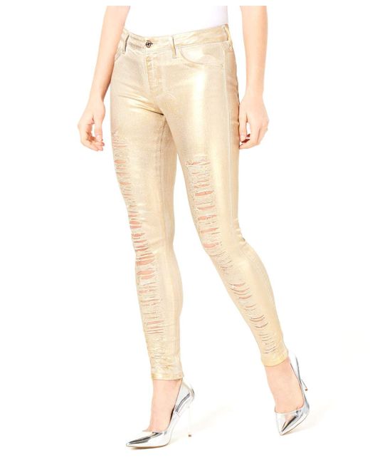 Jeans da donna a vita medio alta sexy metallizzati di Guess in Natural