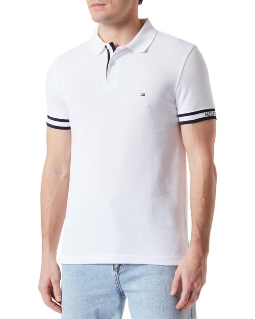 Tommy Hilfiger White Monotype Cuff Slim Fit Polo Mw0mw34737 S/s for men