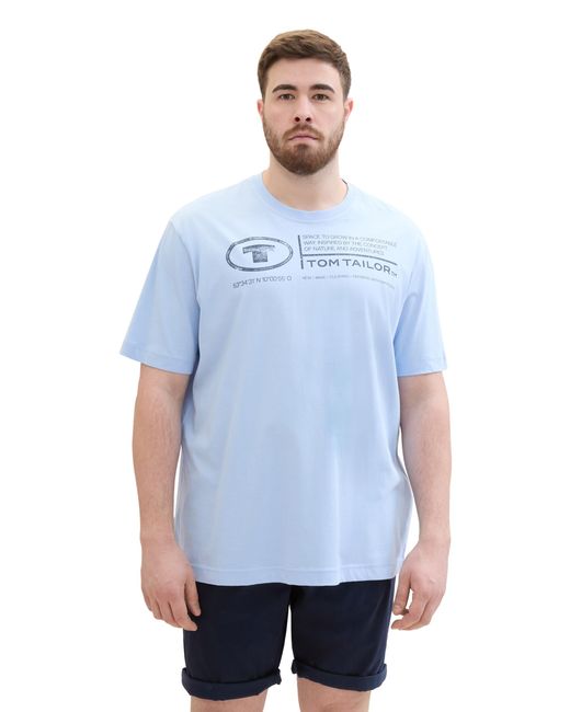 Tom Tailor Plussize Basic T-Shirt mit Print aus Baumwolle in Blue für Herren