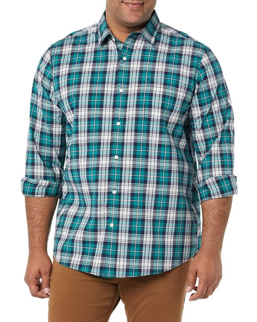 Camicia in Popeline Elasticizzato A ica Lunga dalla vestibilità Regolare Uomo di Amazon Essentials in Blue da Uomo
