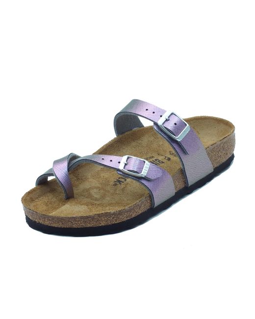 1029285 Mayari Saffiano Iridescent Viola Infradito per Donna con Doppia fibia di Birkenstock in Purple