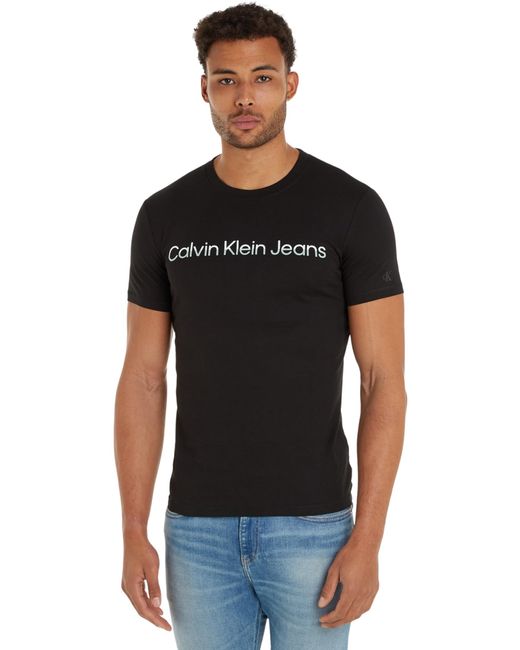 Jeans Mixed INSTITUTIONAL Logo Tee J30J324682 Top in Maglia a iche Corte di Calvin Klein in Black da Uomo