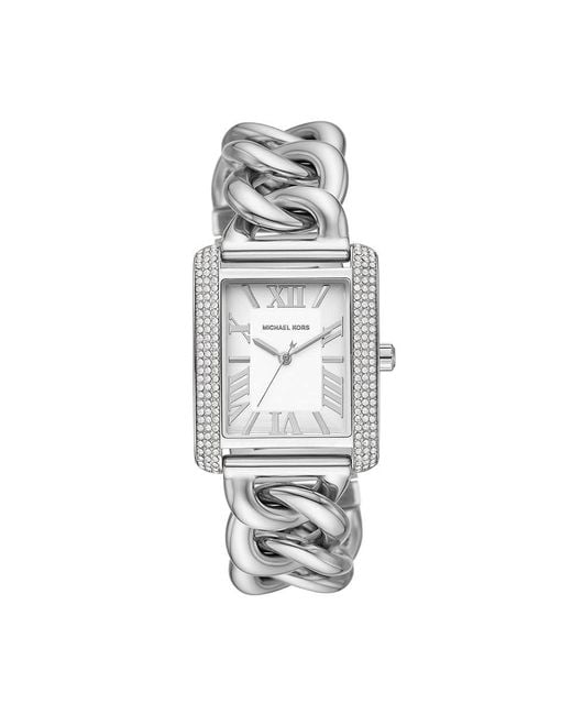 Michael Kors Metallic Emery Silver Stainless Steel Chain Bracelet Watch