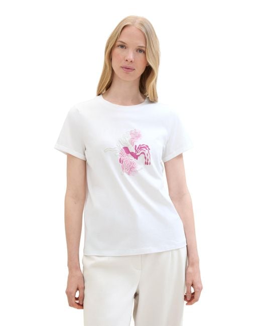 Tom Tailor White Basic T-Shirt mit Blumen-Print