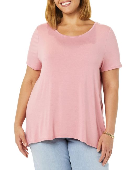 Amazon Essentials Relaxed-fit Short-sleeved Scoopneck Swing Tee in Pink |  Lyst