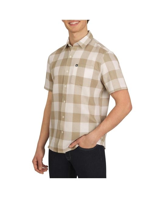 Quiksilver Natural Regular Fit Premium Cotton Short Sleeve Button Up Waffle Woven Shirt for men