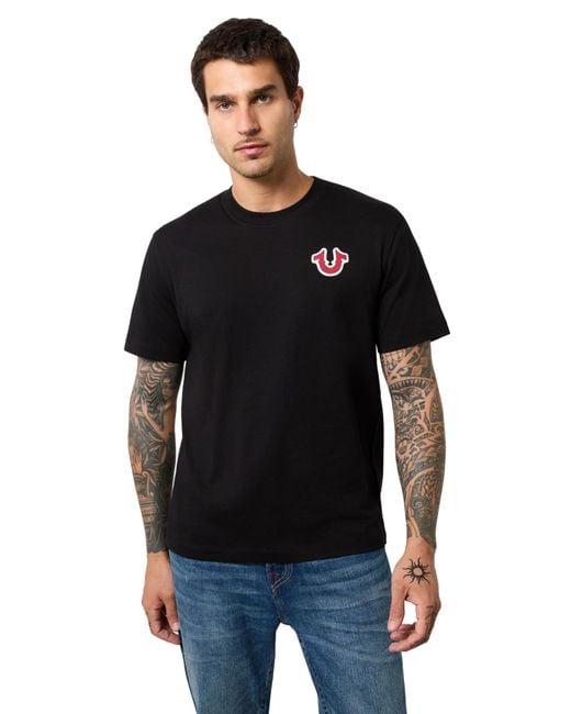 True Religion Shirt – Trendy Short Sleeve Tee With Unique 3d Puff Print- Jet Black for men