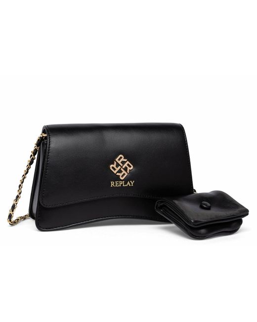 Replay Black Women's Shoulder Bag With Chain Detail
