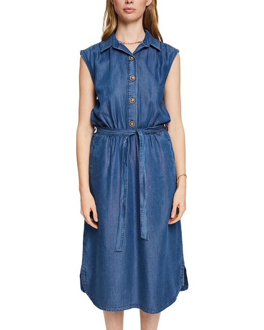 Esprit Collection Van Tm: Jurk In Denim-look in het Blue