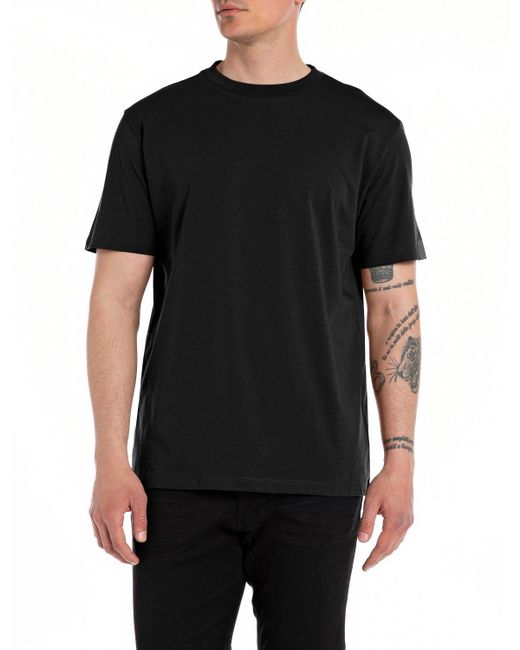 Replay Black T-Shirt Kurzarm aus Baumwolle