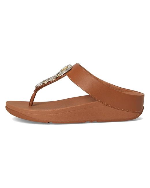 Fitflop Brown Fino Crystal-chain Leather Toe-post Sandals Wedge