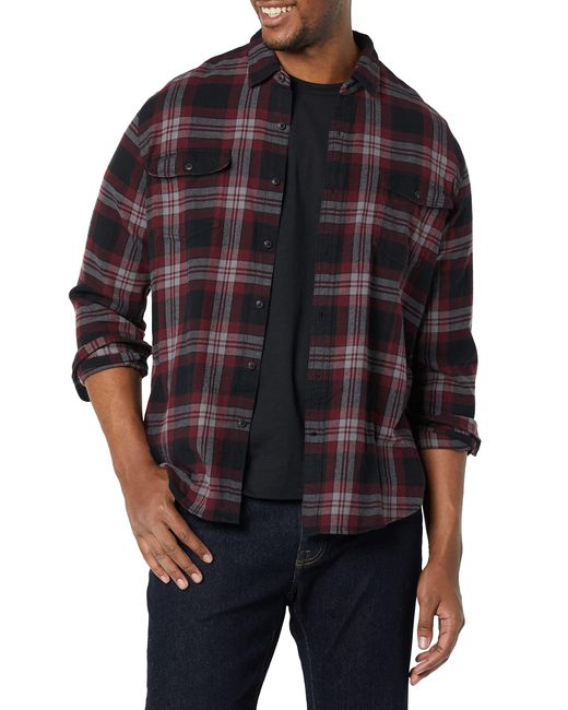Camisa Entallada de Franela con Dos Bolsillos y ga Larga Hombre Amazon Essentials de hombre de color Black