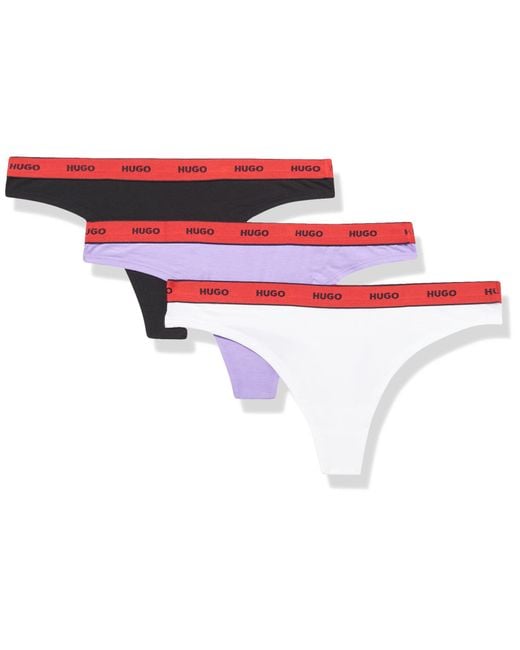 HUGO Black 3-pack Repeat Logo Cotton Stretch Thongs