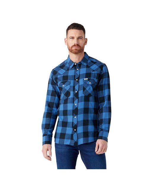 Wrangler Blue Ls Western Shirt for men