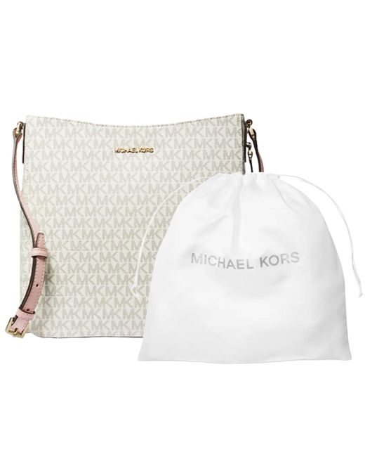 Michael Kors White Jet Set Travel Large Logo Messenger Bag Bundle Dust Bag