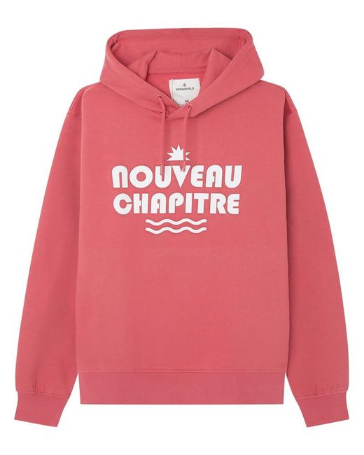 Reconsider Hooded Sweatshirt with Noveau CHAPITRE Print ON Chest Sudadera Springfield de hombre de color Pink
