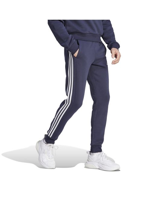 Adidas Blue Essentials Fleece Tapered Cuffed 3-stripes Pants for men