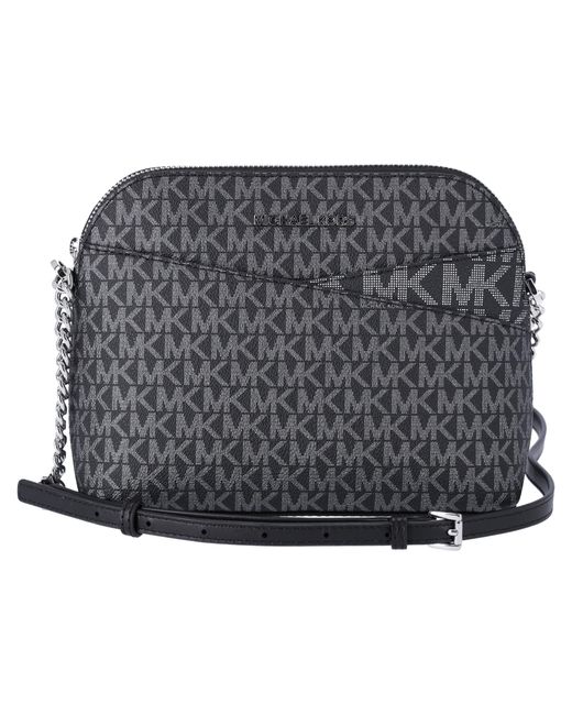 Michael Kors Gray Jet Set Travel Medium Dome Crossbody Bag Black Silver Mk