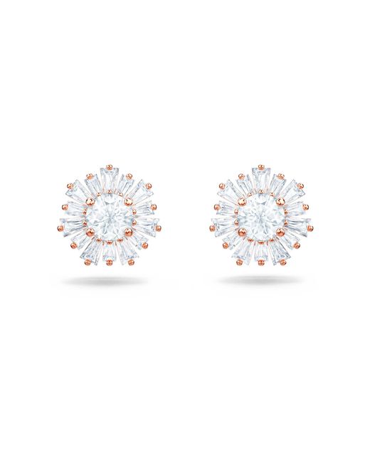 Swarovski Sunshine Collection Stud Earrings With Sun-shaped White Crystal  Centerpiece In A Rose-gold Tone Plated Setting - Lyst