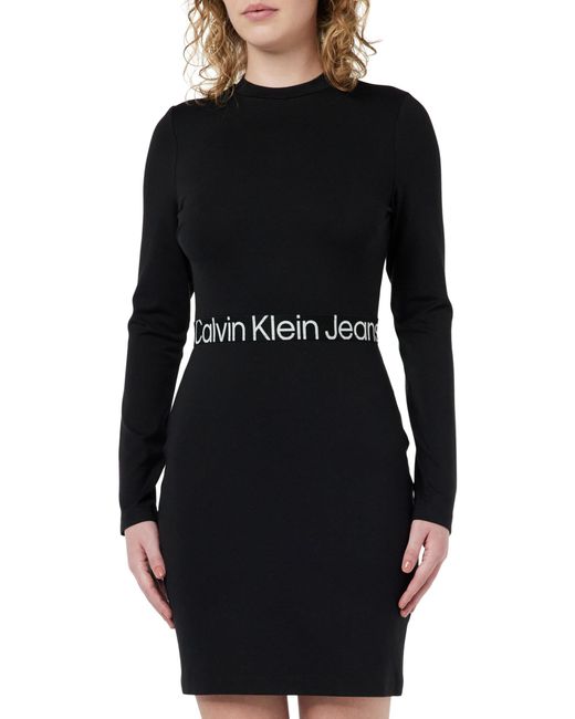Calvin Klein Black Kleid Logo Elastic Milano Ls Dress Langarm