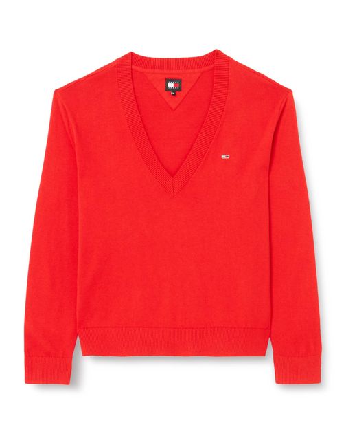 Tommy Hilfiger Red Tjw Essential Vneck Sweater Ext Pullovers