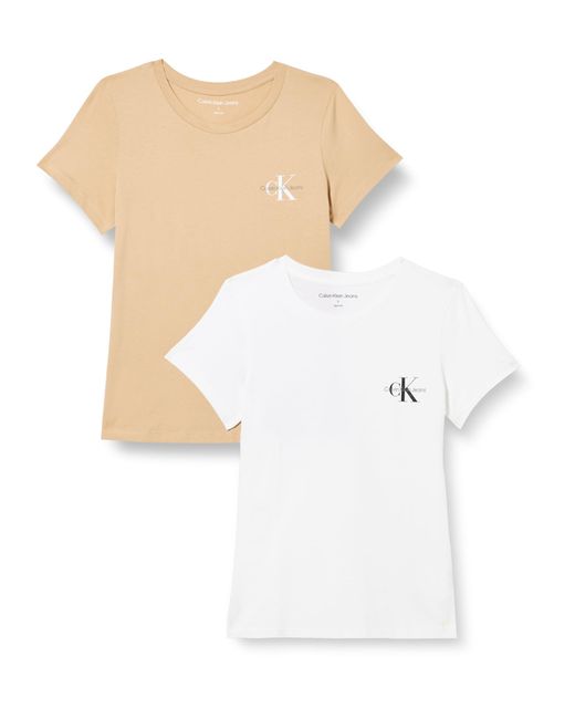 Calvin Klein White 2-pack Monologo Slim Tee S/s T-shirts Beige